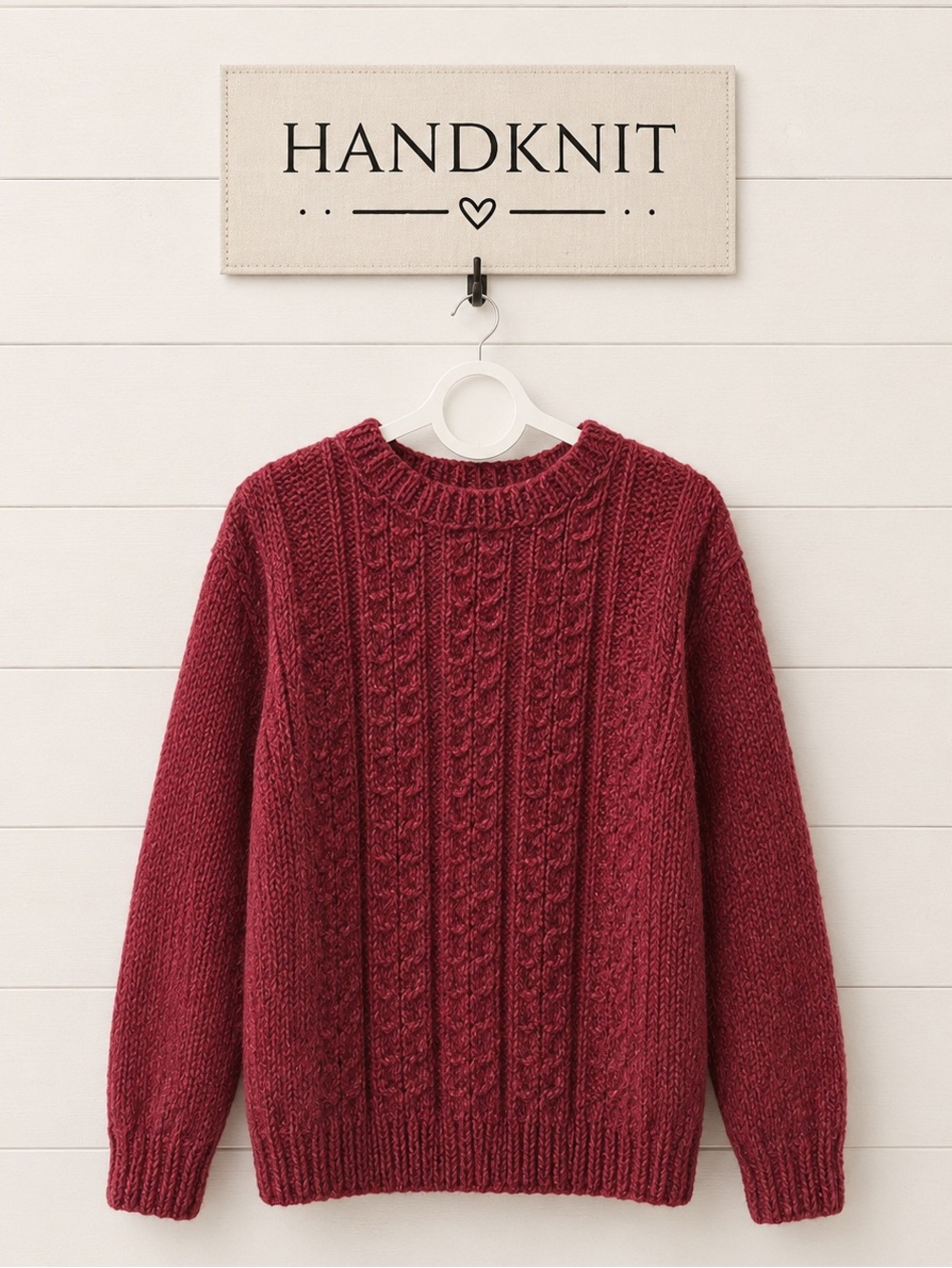 HANDMADE Burgundy Knit Sweater – Size XL (approx.)